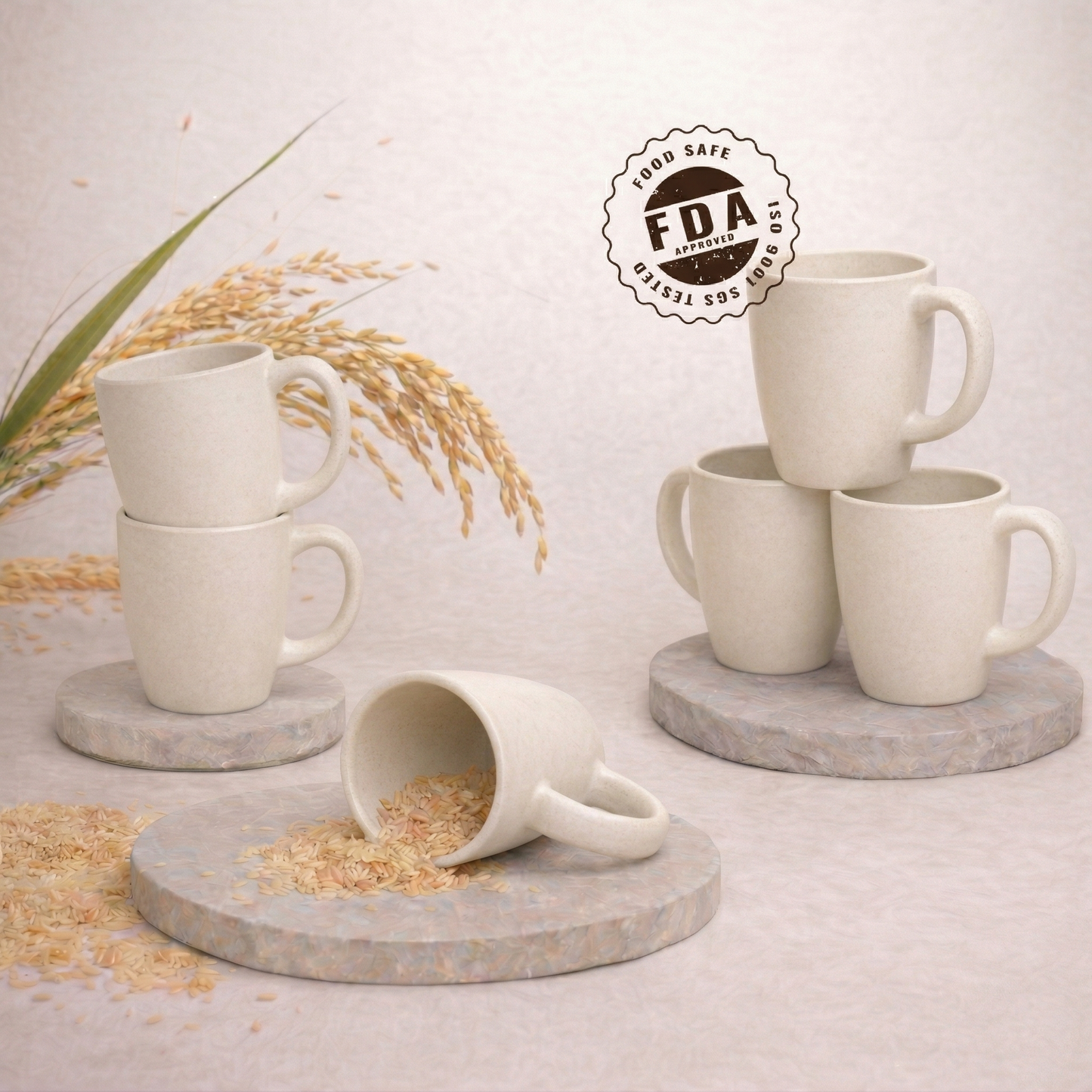 TurtleTales Vintage Brew Rice Husk Biocomposite Coffee Mugs (300ml) - Eco-Friendly & Unbreakable