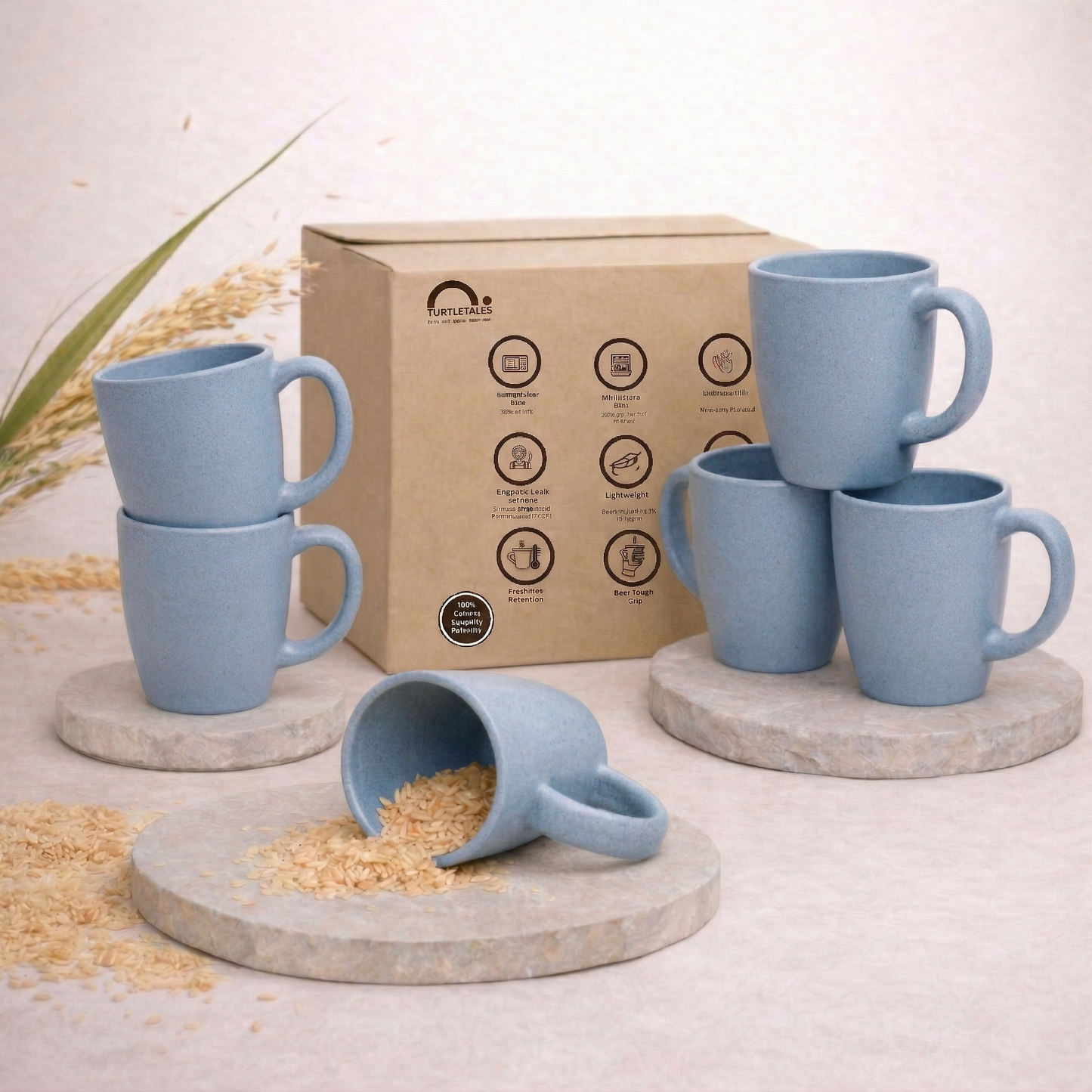 TurtleTales Vintage Brew Rice Husk Biocomposite Coffee Mugs (300ml) - Eco-Friendly & Unbreakable