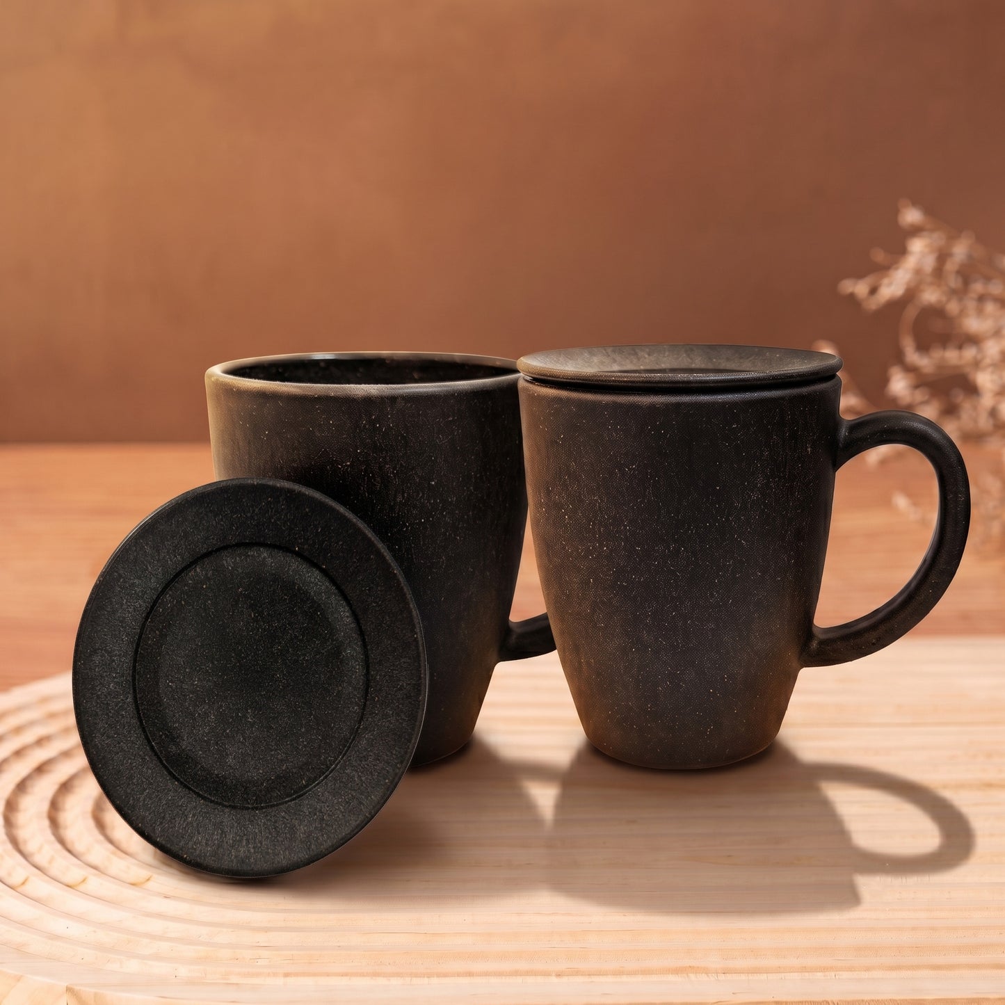 TurtleTales Vintage Brew with Lid Rice Husk Biocomposite Coffee Mug (300ml) - 3-in-1 Eco-Friendly & Unbreakable