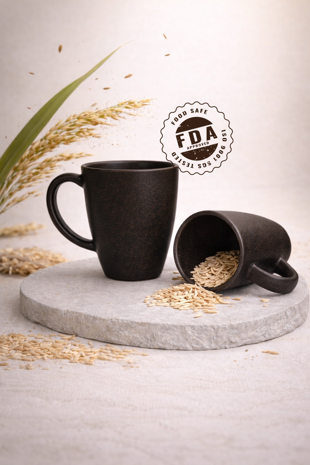 TurtleTales Vintage Brew Rice Husk Biocomposite Coffee Mugs (300ml) - Eco-Friendly & Unbreakable