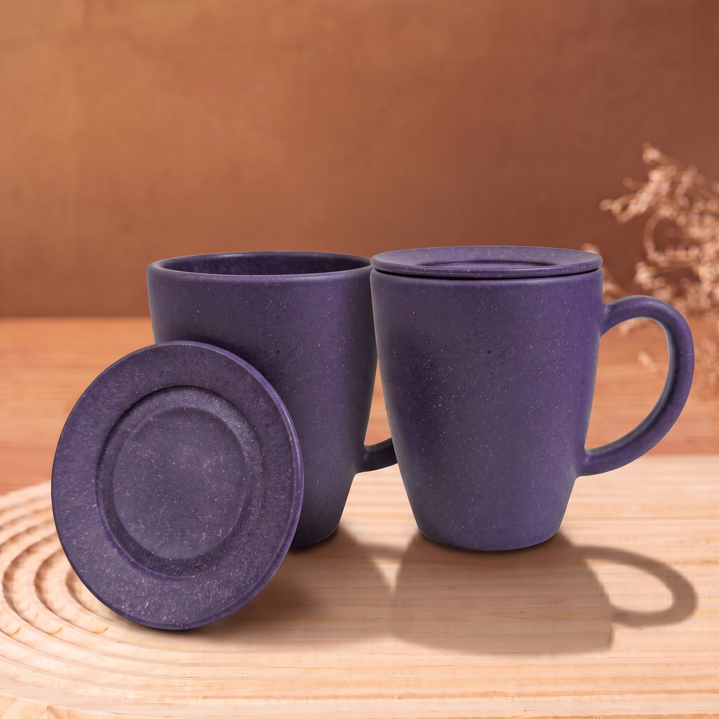 TurtleTales Vintage Brew with Lid Rice Husk Biocomposite Coffee Mug (300ml) - 3-in-1 Eco-Friendly & Unbreakable