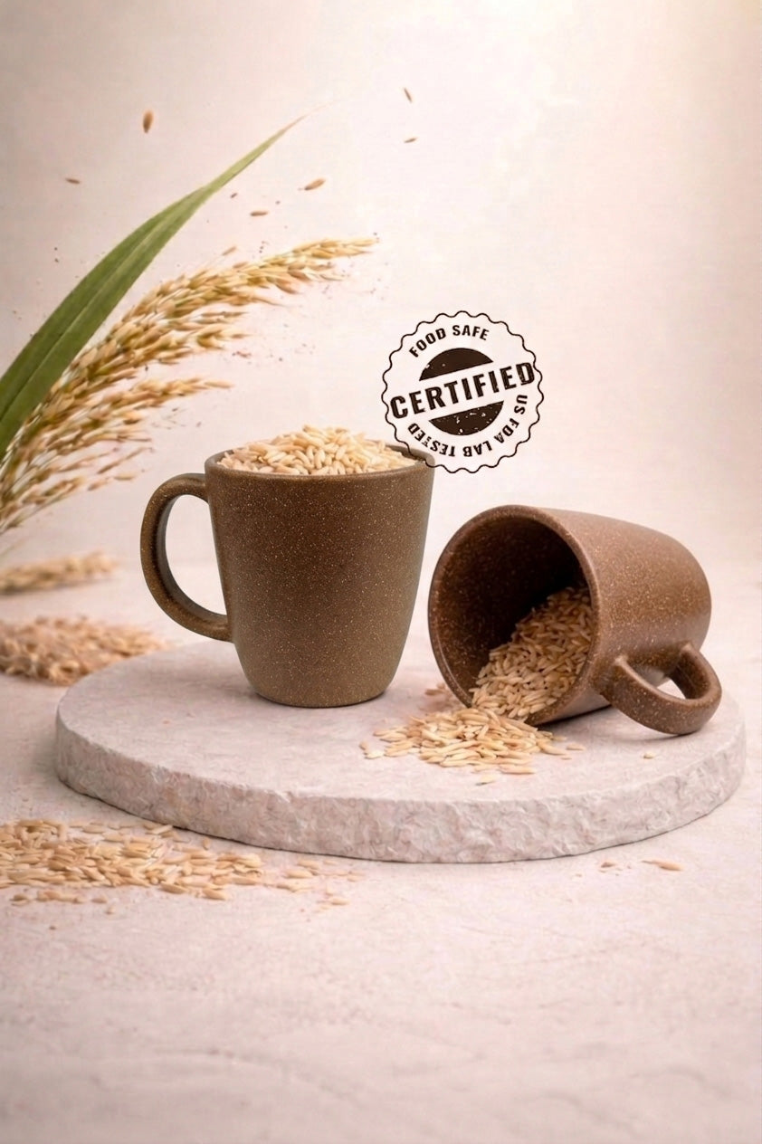 TurtleTales Pebble Brew Rice Husk Espresso Mugs (150ml) - Eco-Friendly Coffee Cups