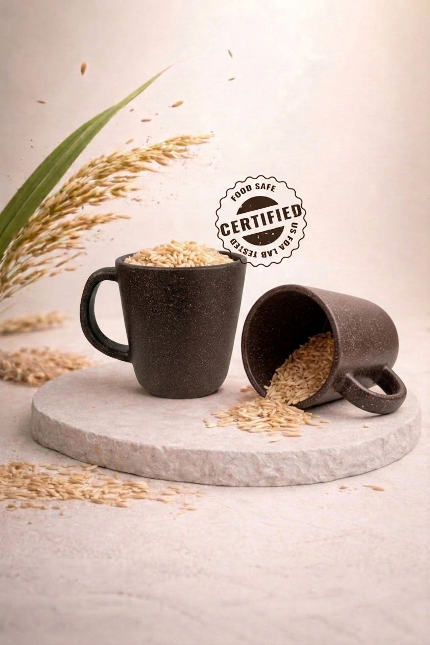 TurtleTales Pebble Brew Rice Husk Espresso Mugs (150ml) - Eco-Friendly Coffee Cups