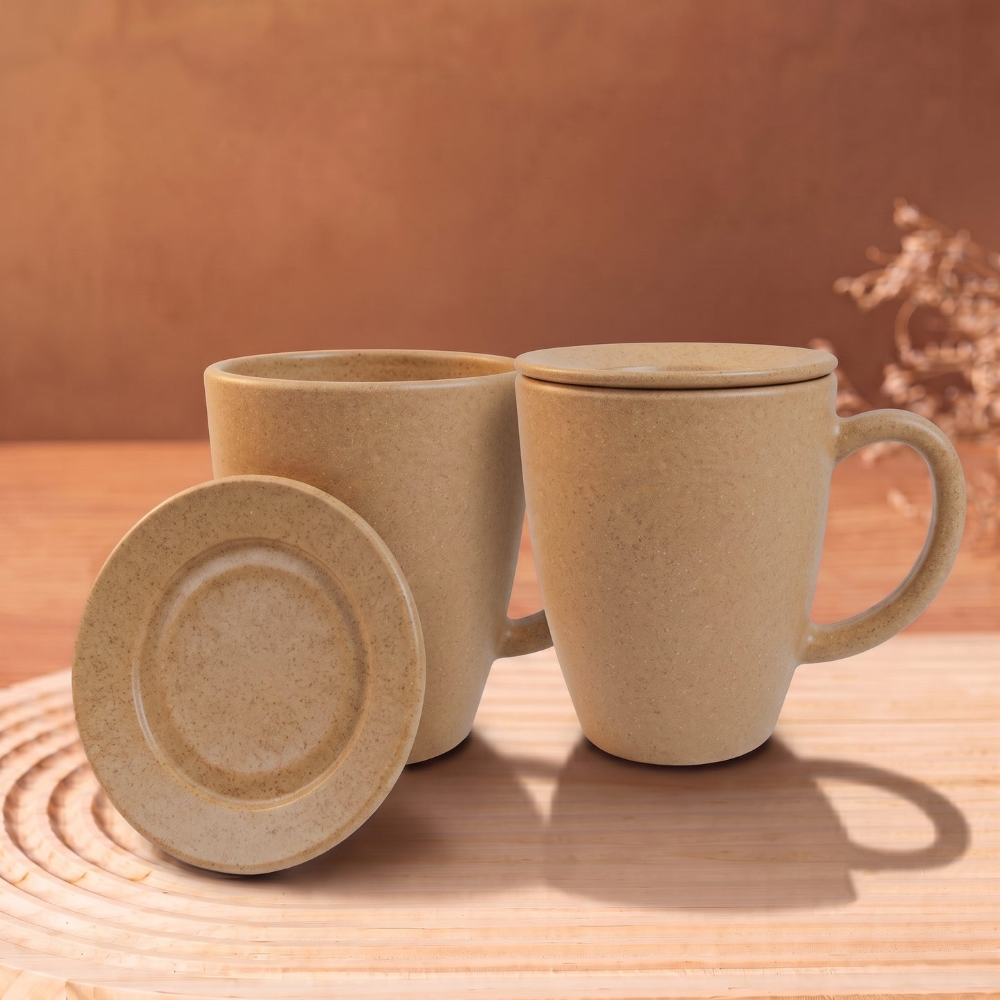 TurtleTales Vintage Brew with Lid Rice Husk Biocomposite Coffee Mug (300ml) - 3-in-1 Eco-Friendly & Unbreakable