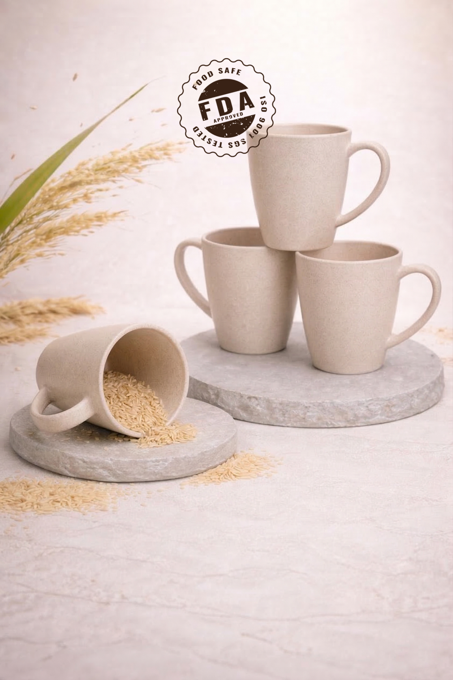 TurtleTales Vintage Brew Rice Husk Biocomposite Coffee Mugs (300ml) - Eco-Friendly & Unbreakable