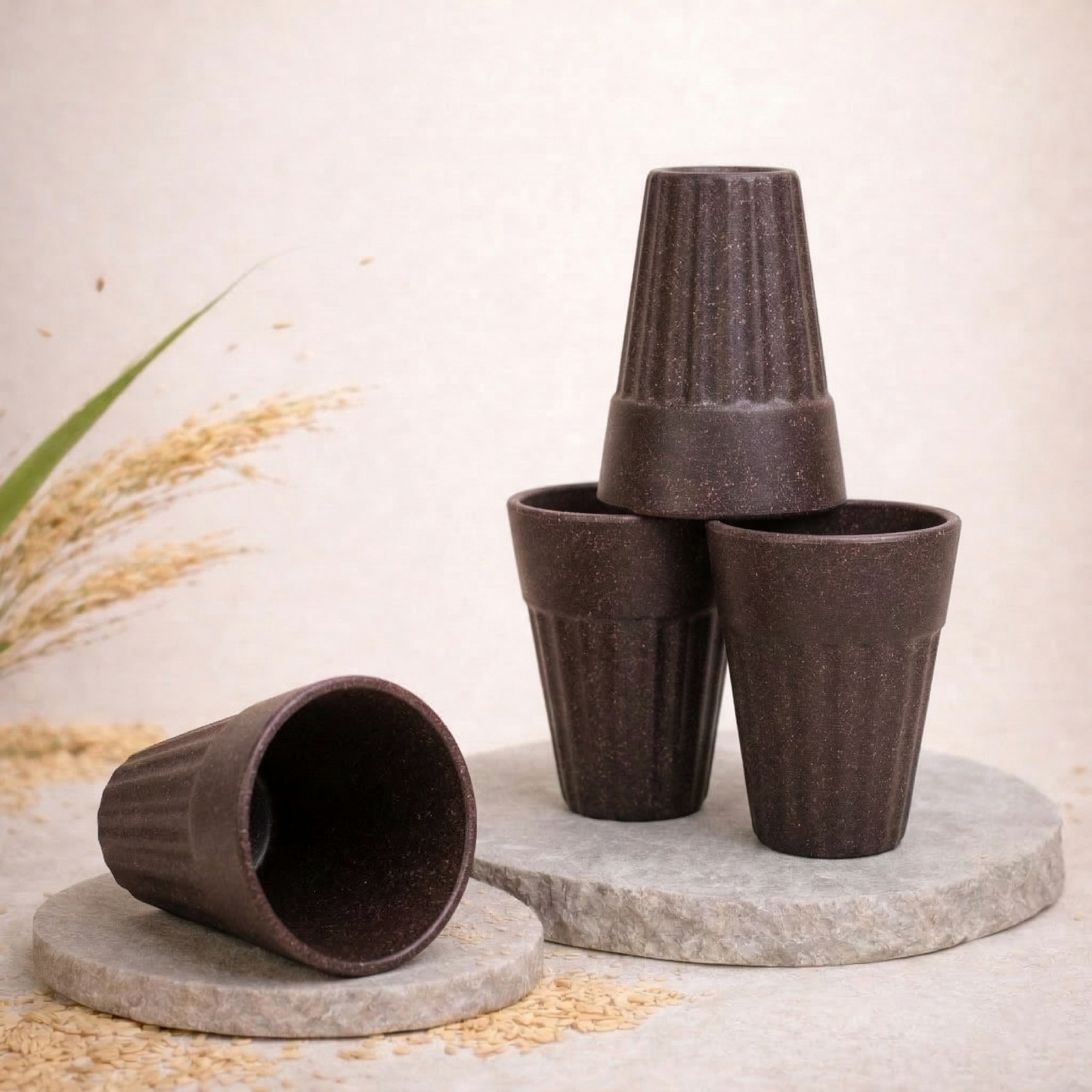 TurtleTales Husk Chai Cups Rice Husk Biocomposite Kulhad Cups (140ml) - Set of 2/4/6