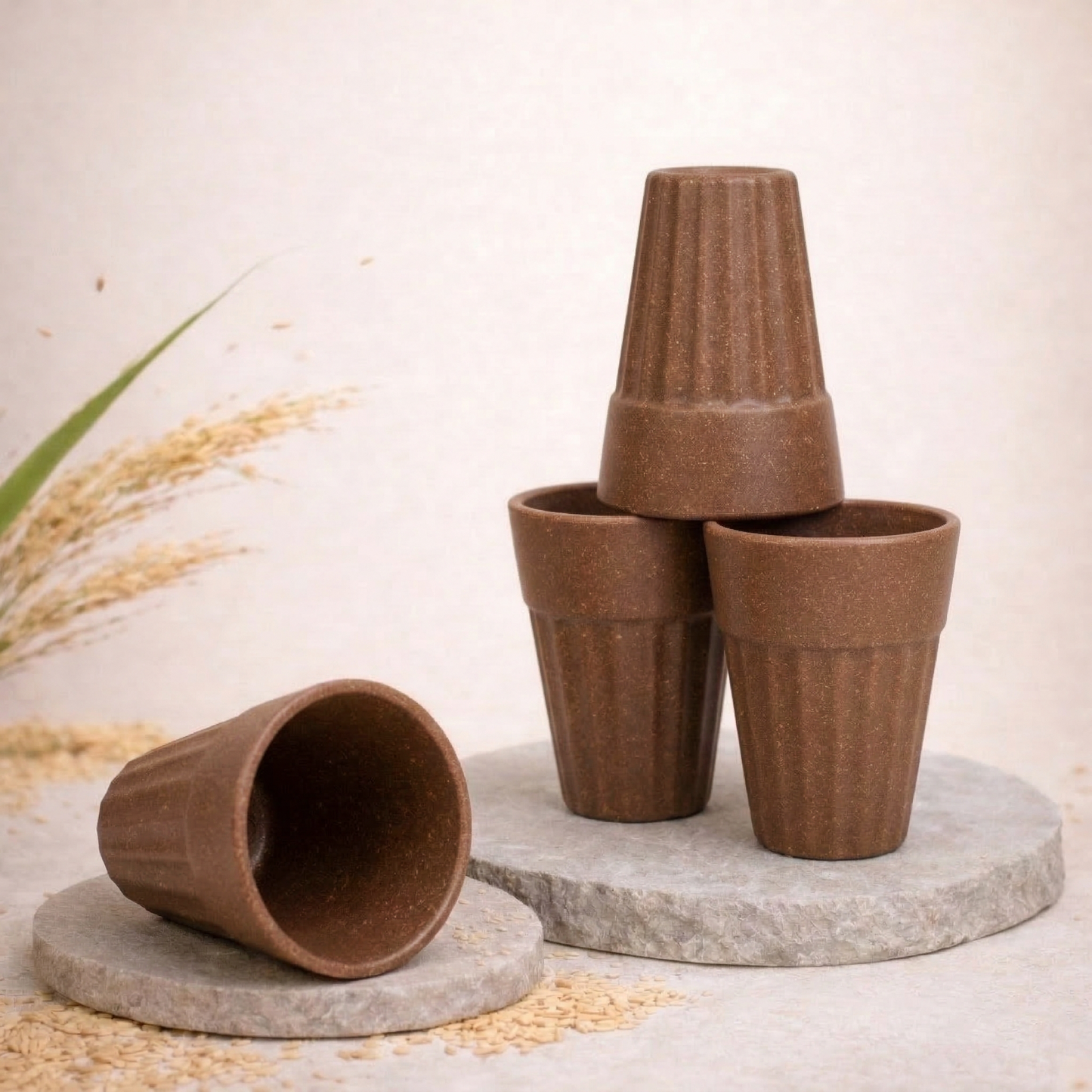 TurtleTales Husk Chai Cups Rice Husk Biocomposite Kulhad Cups (140ml) - Set of 2/4/6