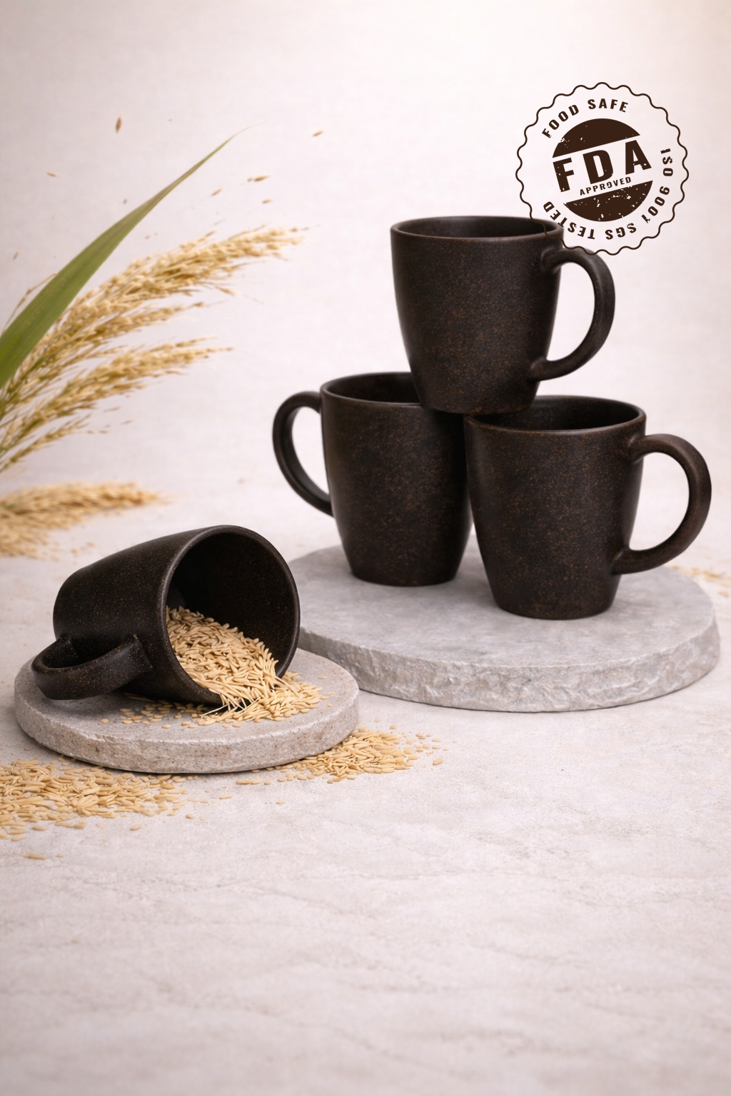 TurtleTales Vintage Brew Rice Husk Biocomposite Coffee Mugs (300ml) - Eco-Friendly & Unbreakable