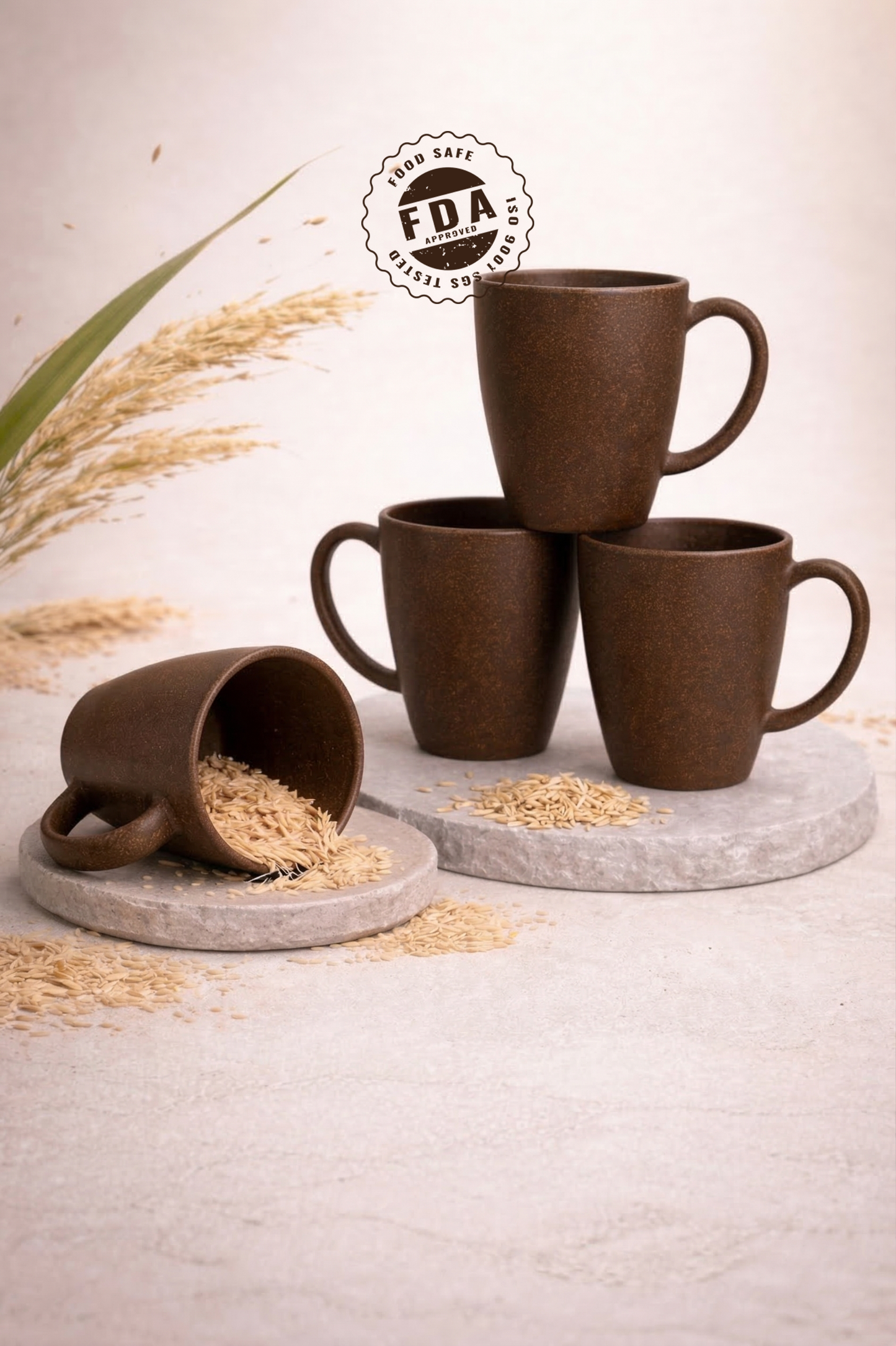 TurtleTales Vintage Brew Rice Husk Biocomposite Coffee Mugs (300ml) - Eco-Friendly & Unbreakable