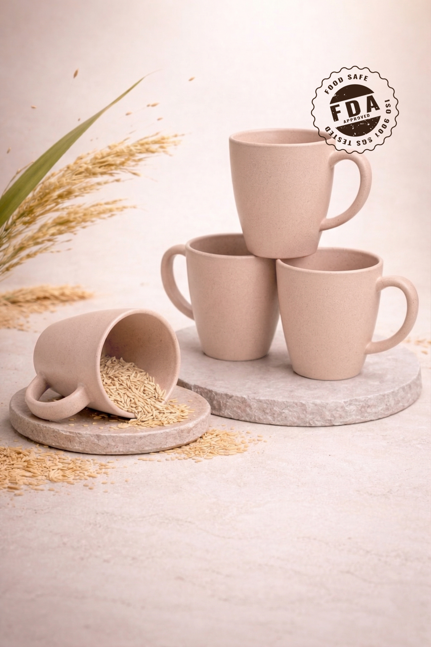 TurtleTales Vintage Brew Rice Husk Biocomposite Coffee Mugs (300ml) - Eco-Friendly & Unbreakable