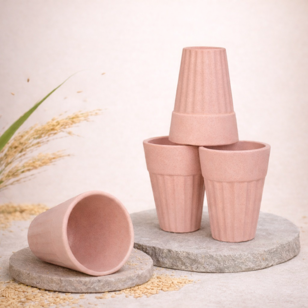 TurtleTales Husk Chai Cups Rice Husk Biocomposite Kulhad Cups (140ml) - Set of 2/4/6