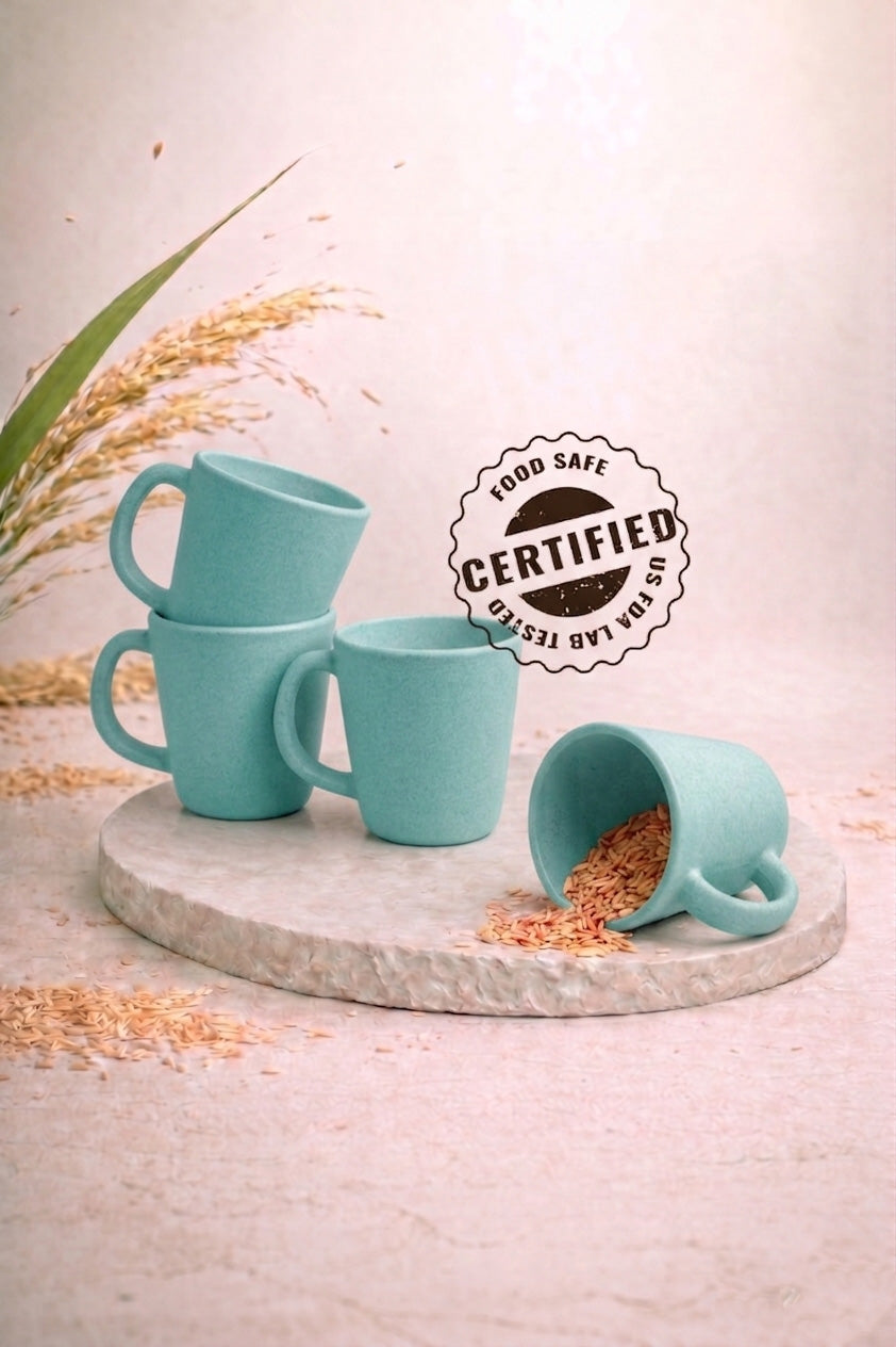 TurtleTales Pebble Brew Rice Husk Espresso Mugs (150ml) - Eco-Friendly Coffee Cups
