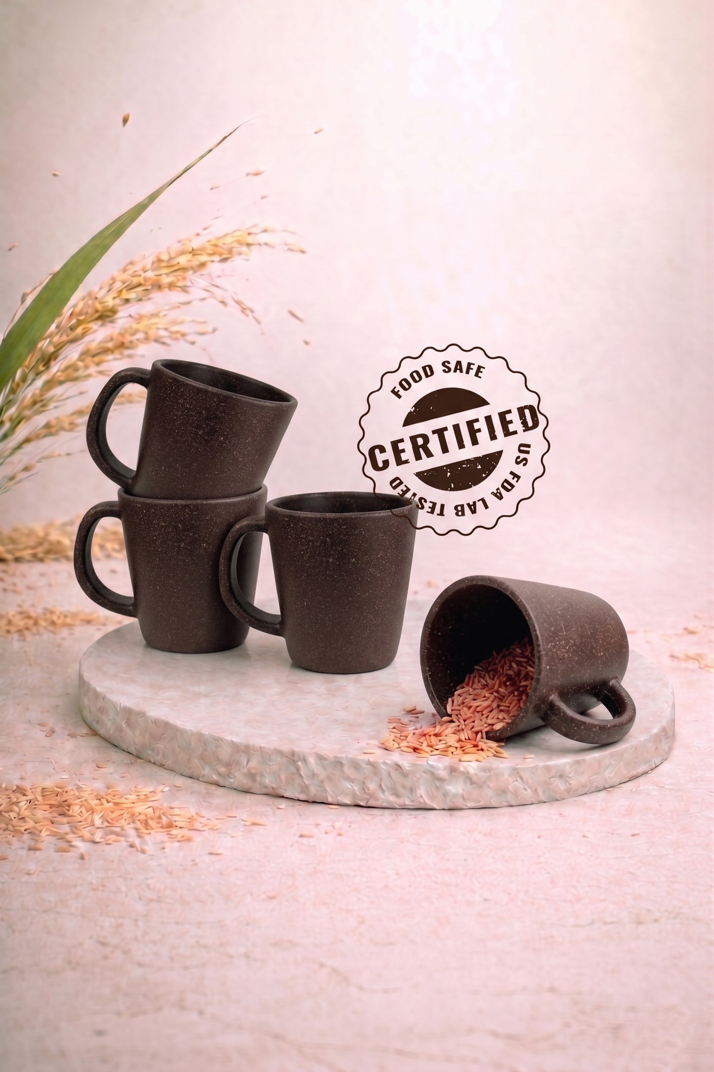 TurtleTales Pebble Brew Rice Husk Espresso Mugs (150ml) - Eco-Friendly Coffee Cups