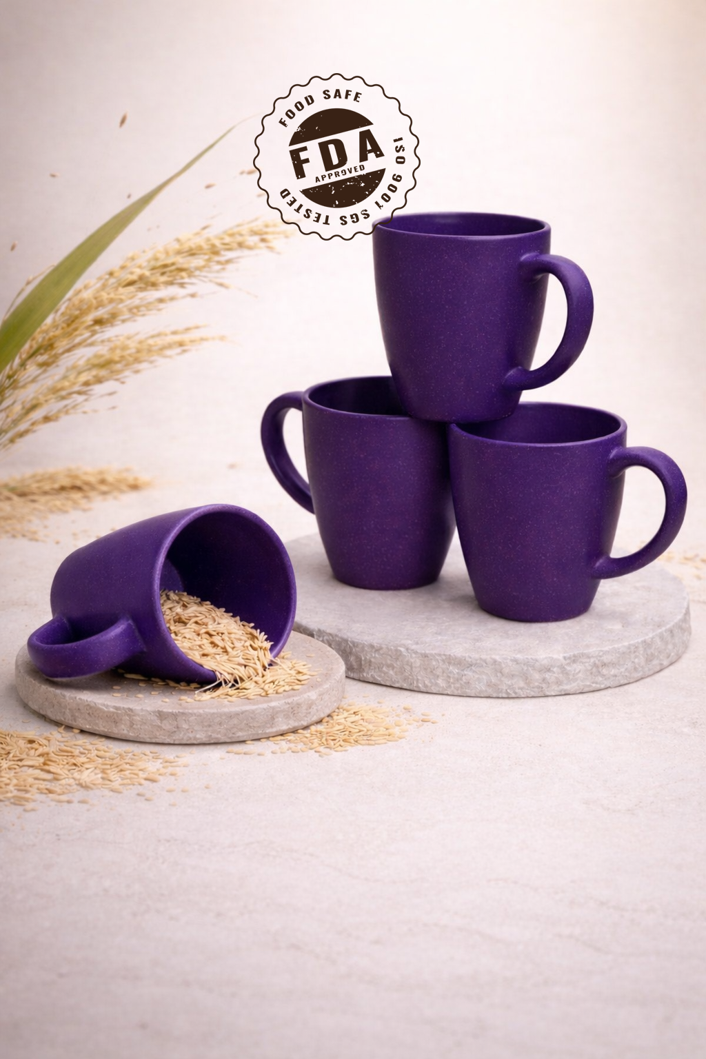 TurtleTales Vintage Brew Rice Husk Biocomposite Coffee Mugs (300ml) - Eco-Friendly & Unbreakable