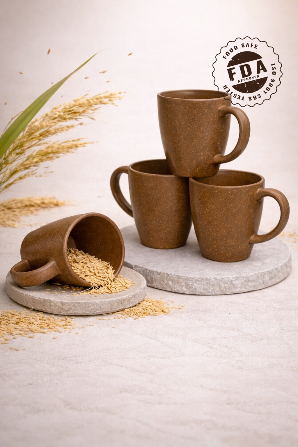 TurtleTales Vintage Brew Rice Husk Biocomposite Coffee Mugs (300ml) - Eco-Friendly & Unbreakable