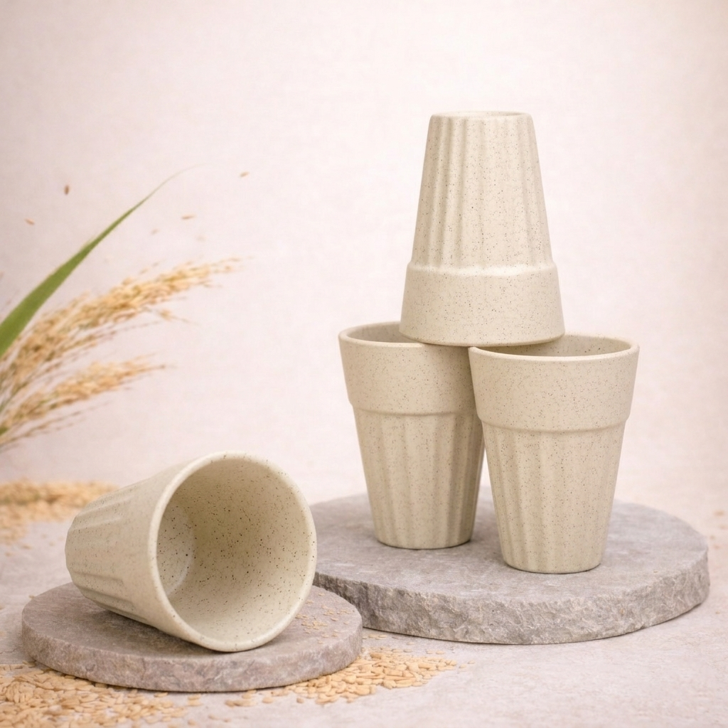 TurtleTales Husk Chai Cups Rice Husk Biocomposite Kulhad Cups (140ml) - Set of 2/4/6