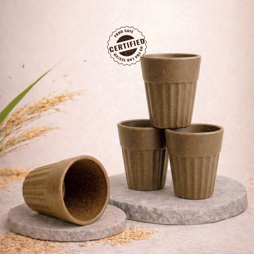 TurtleTales Mini Husk Chai Cups Rice Husk Cutting Chai Cups (85ml) - Set of 4/6