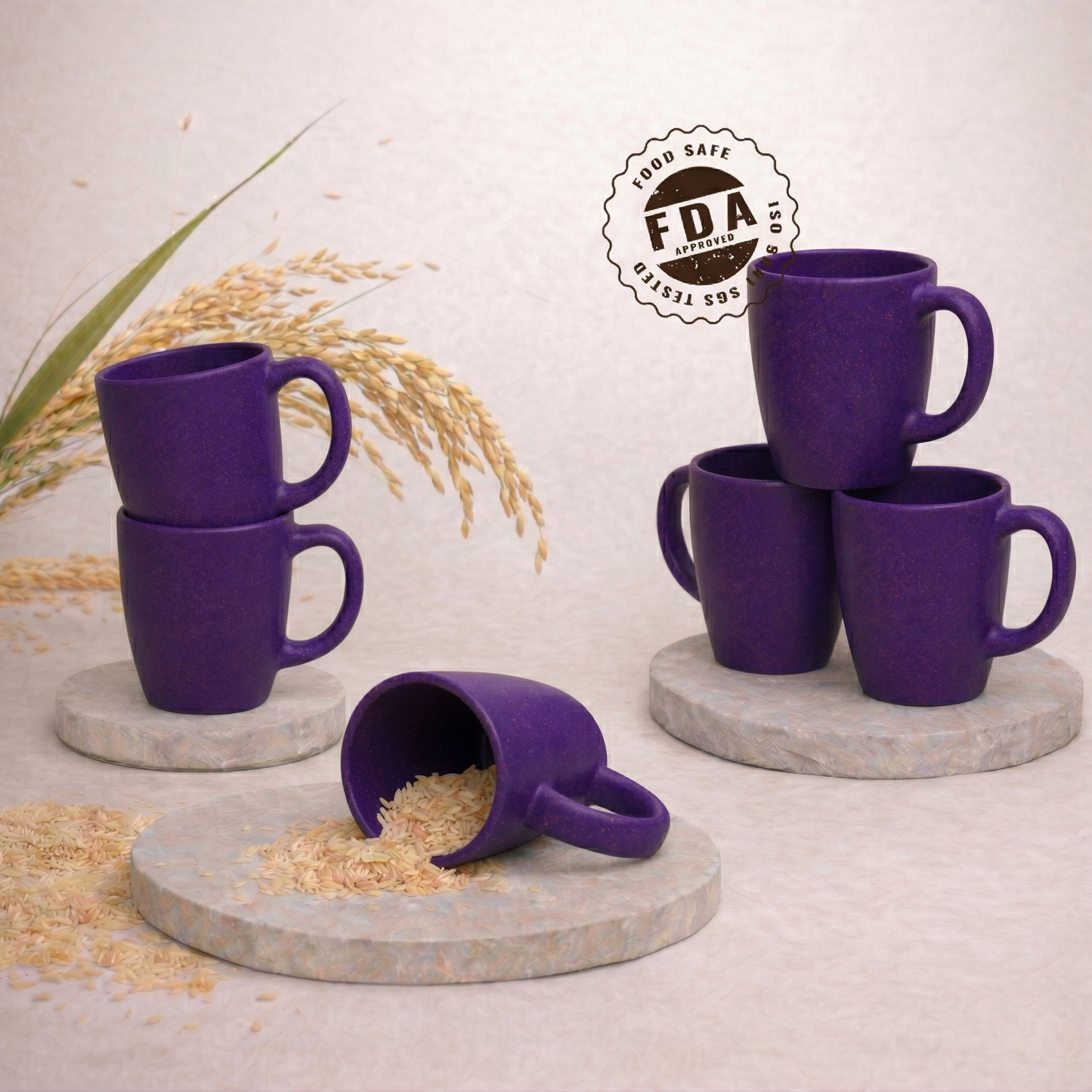 TurtleTales Vintage Brew Rice Husk Biocomposite Coffee Mugs (300ml) - Eco-Friendly & Unbreakable