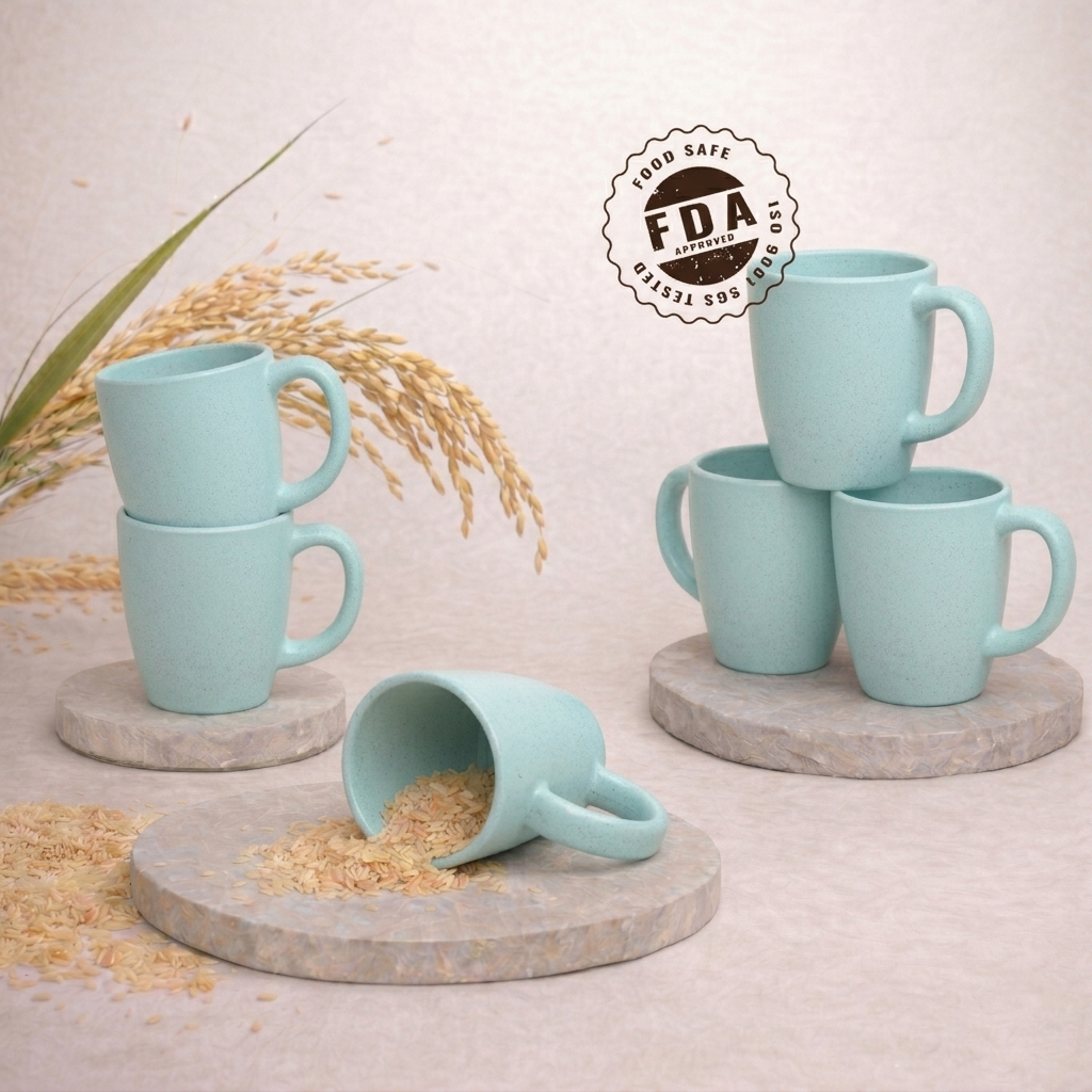 TurtleTales Vintage Brew Rice Husk Biocomposite Coffee Mugs (300ml) - Eco-Friendly & Unbreakable