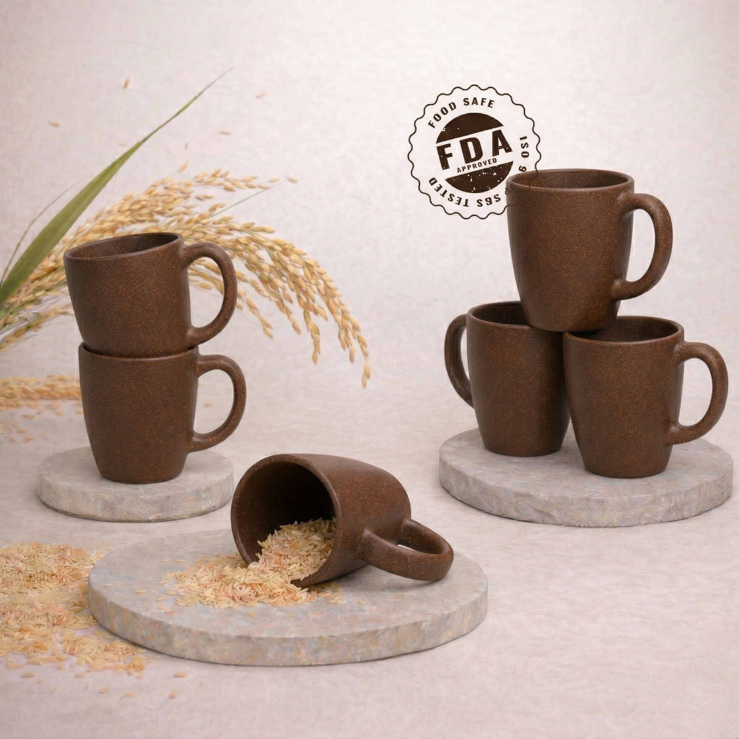 TurtleTales Vintage Brew Rice Husk Biocomposite Coffee Mugs (300ml) - Eco-Friendly & Unbreakable