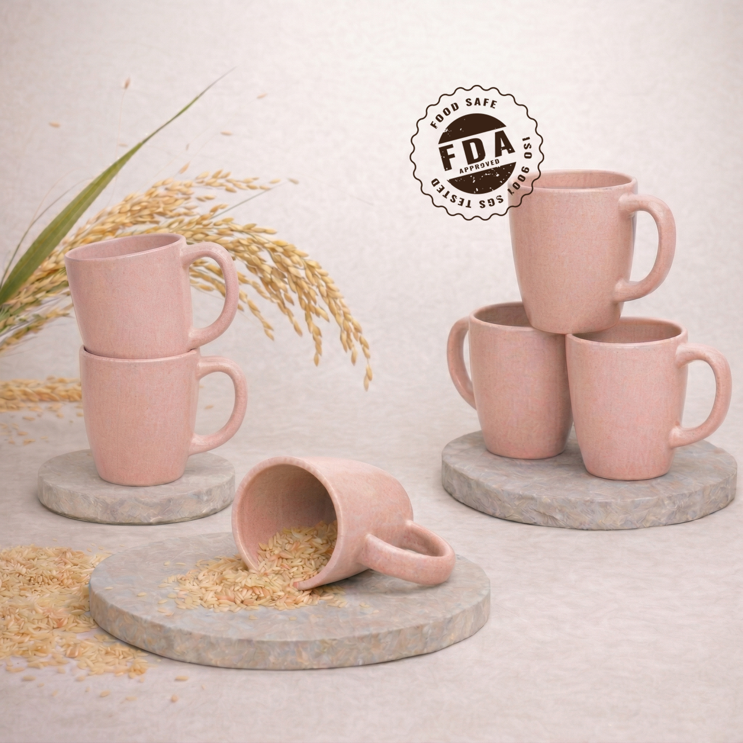 TurtleTales Vintage Brew Rice Husk Biocomposite Coffee Mugs (300ml) - Eco-Friendly & Unbreakable