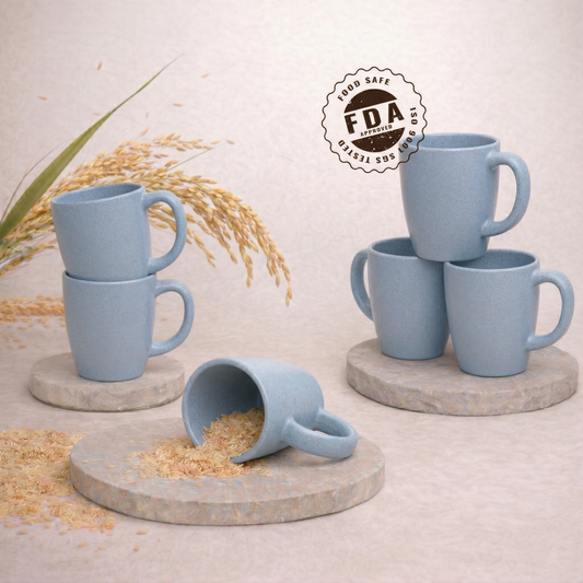 TurtleTales Vintage Brew Rice Husk Biocomposite Coffee Mugs (300ml) - Eco-Friendly & Unbreakable