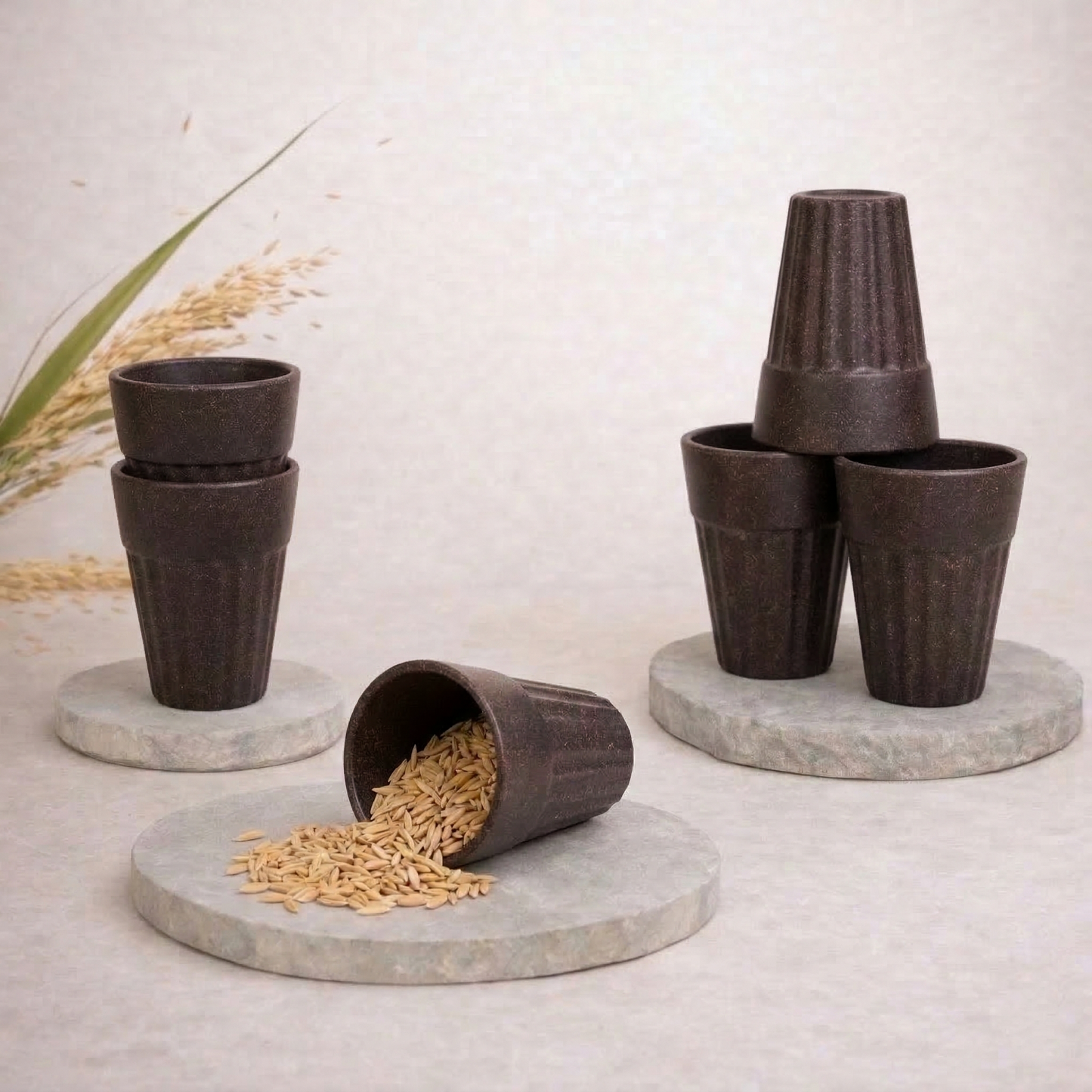 TurtleTales Husk Chai Cups Rice Husk Biocomposite Kulhad Cups (140ml) - Set of 2/4/6