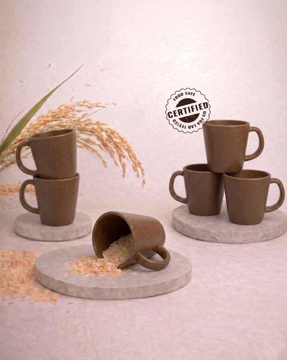 TurtleTales Pebble Brew Rice Husk Espresso Mugs (150ml) - Eco-Friendly Coffee Cups