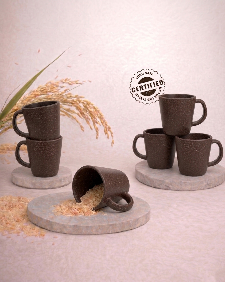 TurtleTales Pebble Brew Rice Husk Espresso Mugs (150ml) - Eco-Friendly Coffee Cups