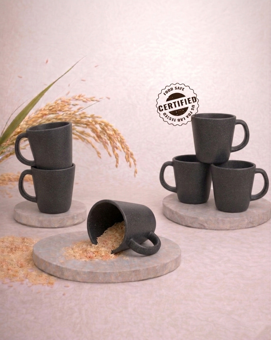 TurtleTales Pebble Brew Rice Husk Espresso Mugs (150ml) - Eco-Friendly Coffee Cups
