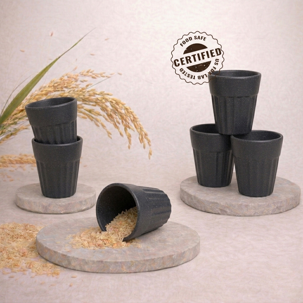 TurtleTales Mini Husk Chai Cups Rice Husk Cutting Chai Cups (85ml) - Set of 4/6