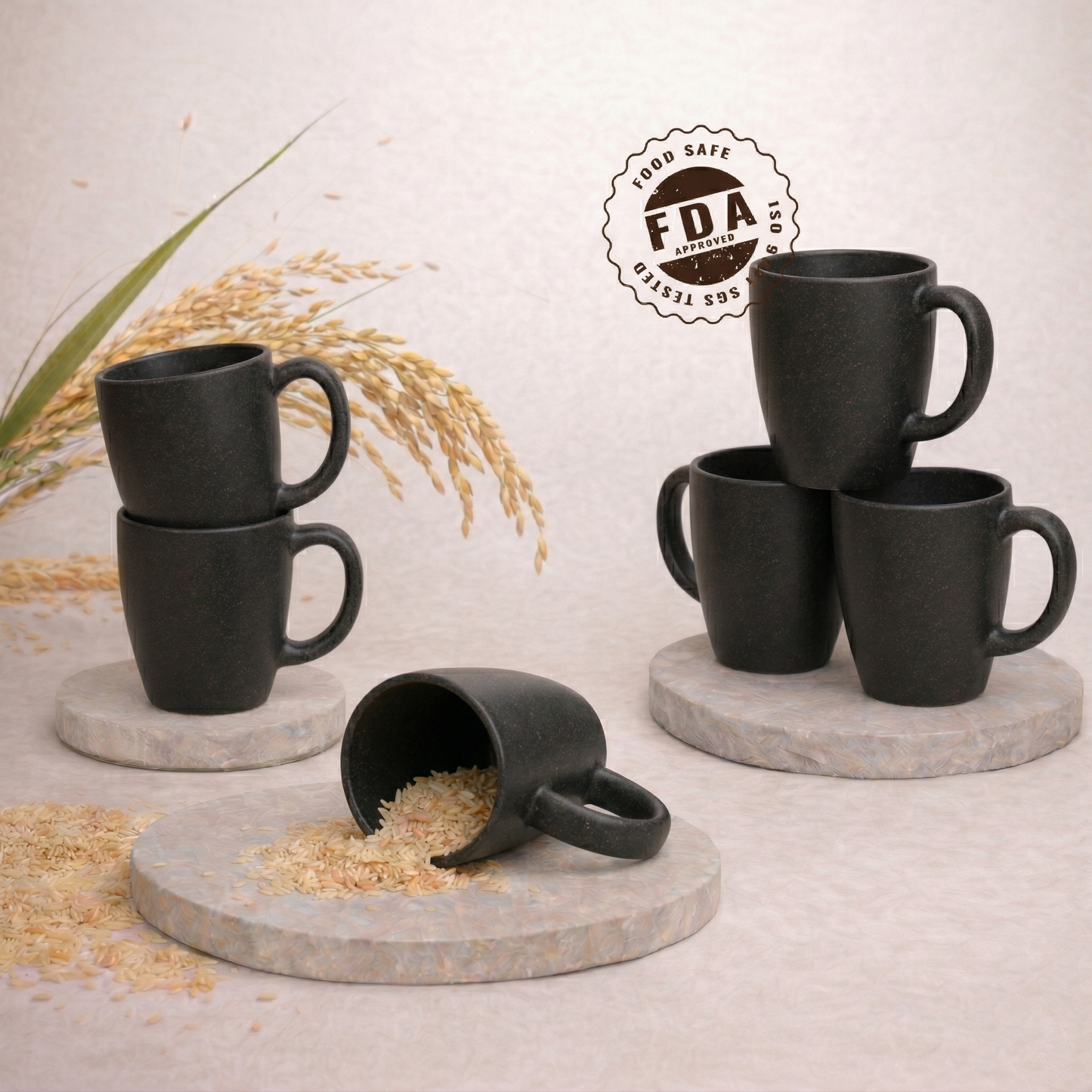 TurtleTales Vintage Brew Rice Husk Biocomposite Coffee Mugs (300ml) - Eco-Friendly & Unbreakable