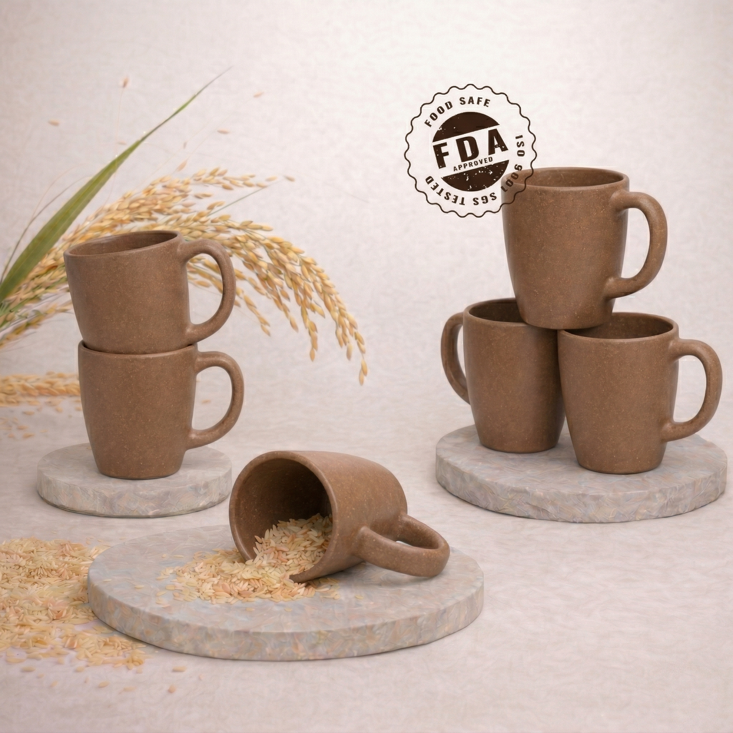 TurtleTales Vintage Brew Rice Husk Biocomposite Coffee Mugs (300ml) - Eco-Friendly & Unbreakable