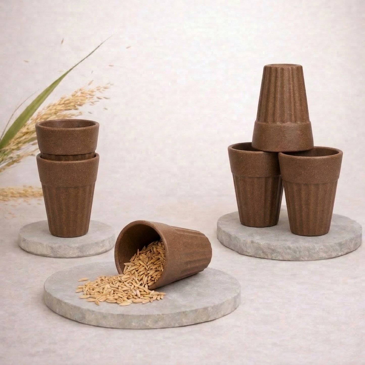 TurtleTales Husk Chai Cups Rice Husk Biocomposite Kulhad Cups (140ml) - Set of 2/4/6