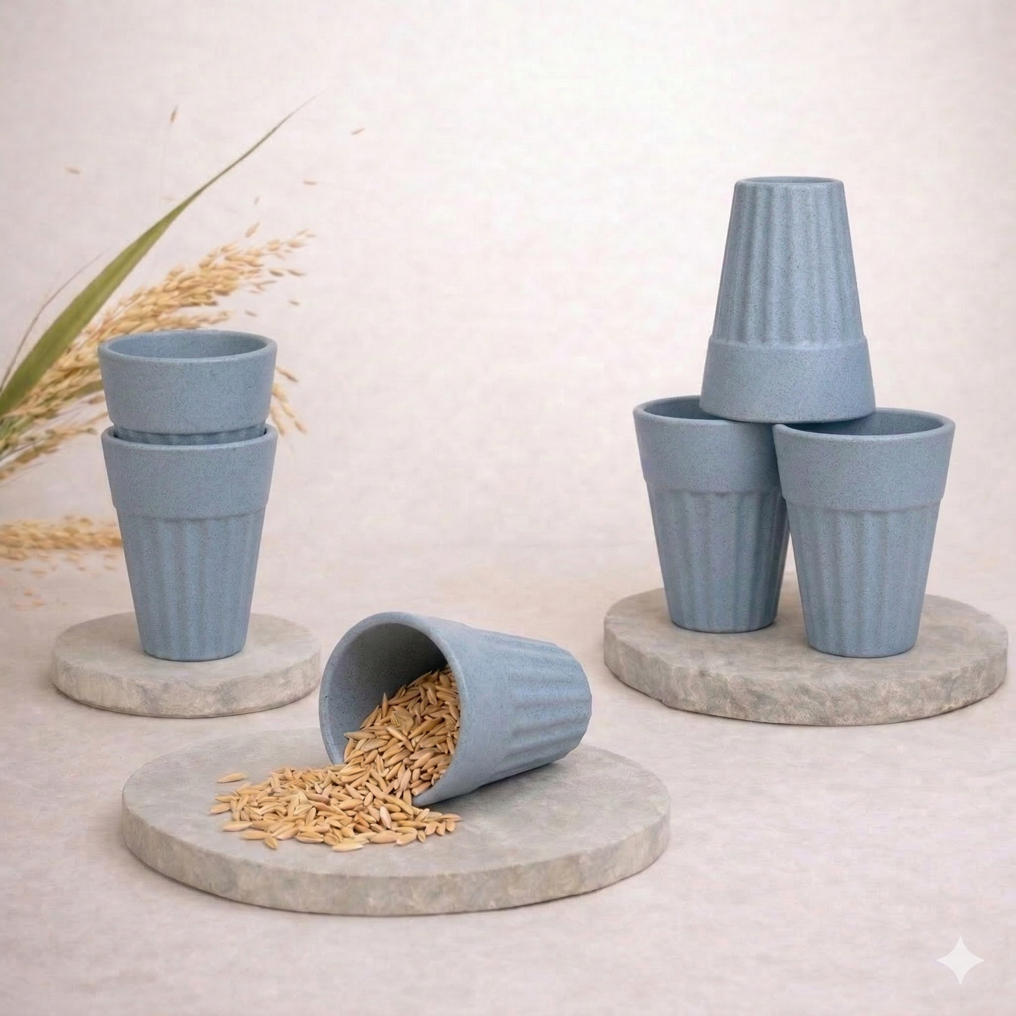 TurtleTales Husk Chai Cups Rice Husk Biocomposite Kulhad Cups (140ml) - Set of 2/4/6