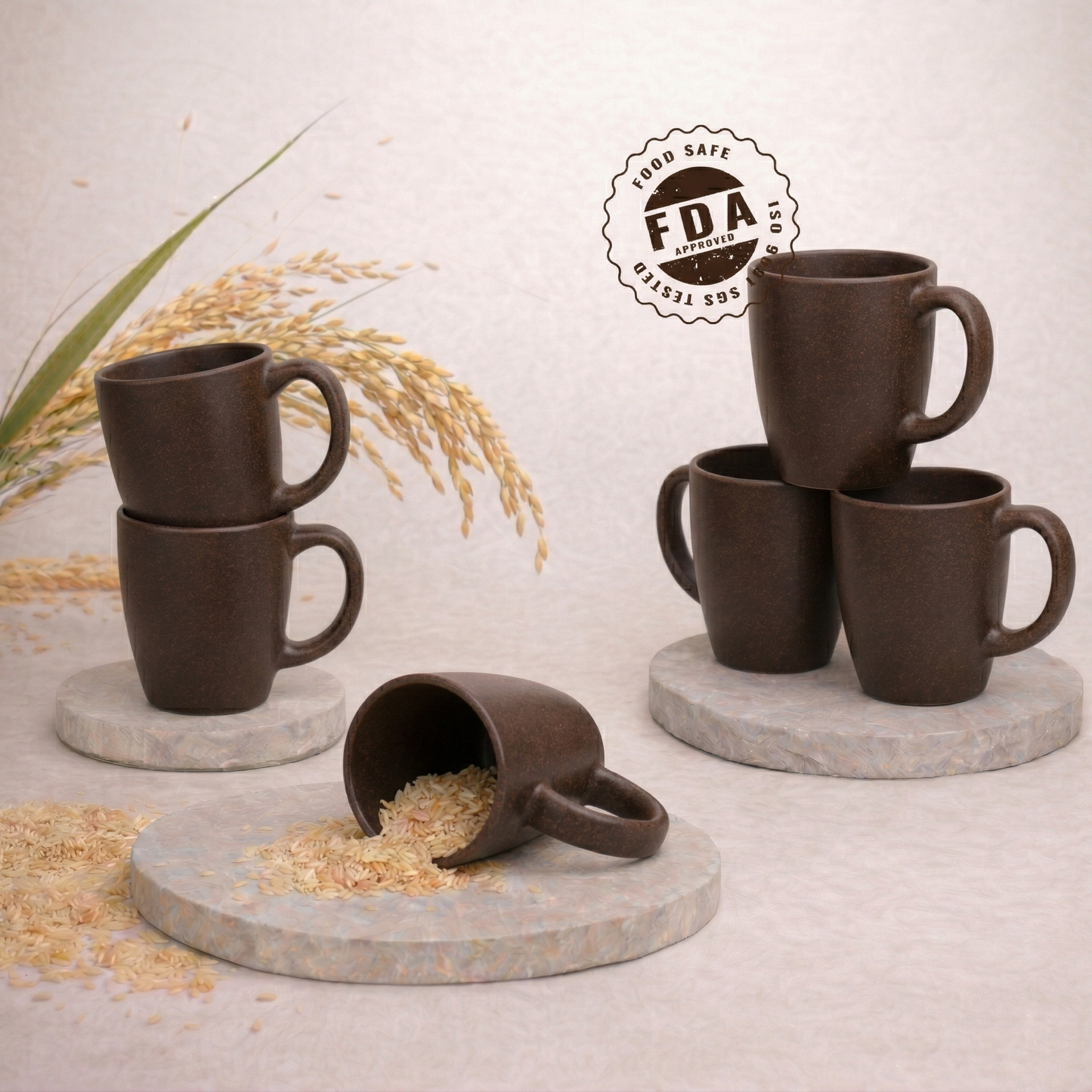 TurtleTales Vintage Brew Rice Husk Biocomposite Coffee Mugs (300ml) - Eco-Friendly & Unbreakable