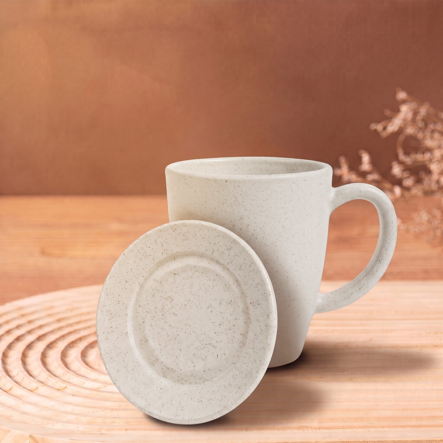 TurtleTales Vintage Brew with Lid Rice Husk Biocomposite Coffee Mug (300ml) - 3-in-1 Eco-Friendly & Unbreakable
