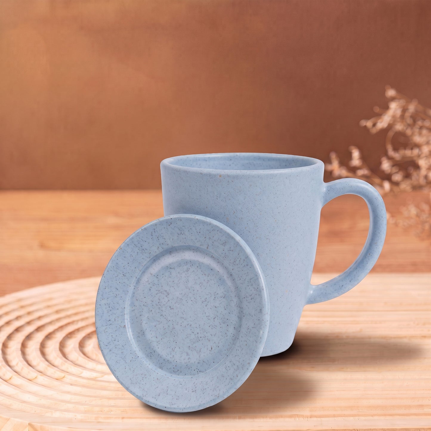 TurtleTales Vintage Brew with Lid Rice Husk Biocomposite Coffee Mug (300ml) - 3-in-1 Eco-Friendly & Unbreakable