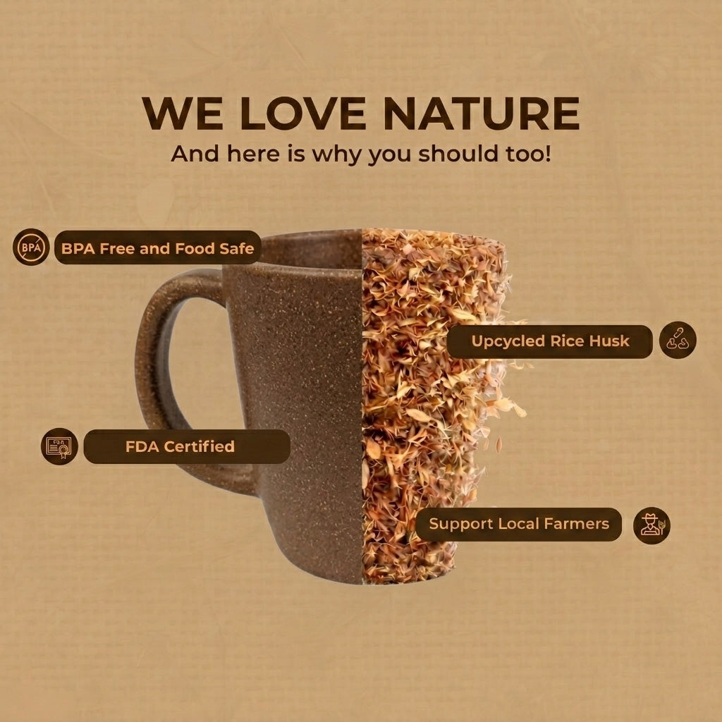 TurtleTales Pebble Brew Rice Husk Espresso Mugs (150ml) - Eco-Friendly Coffee Cups