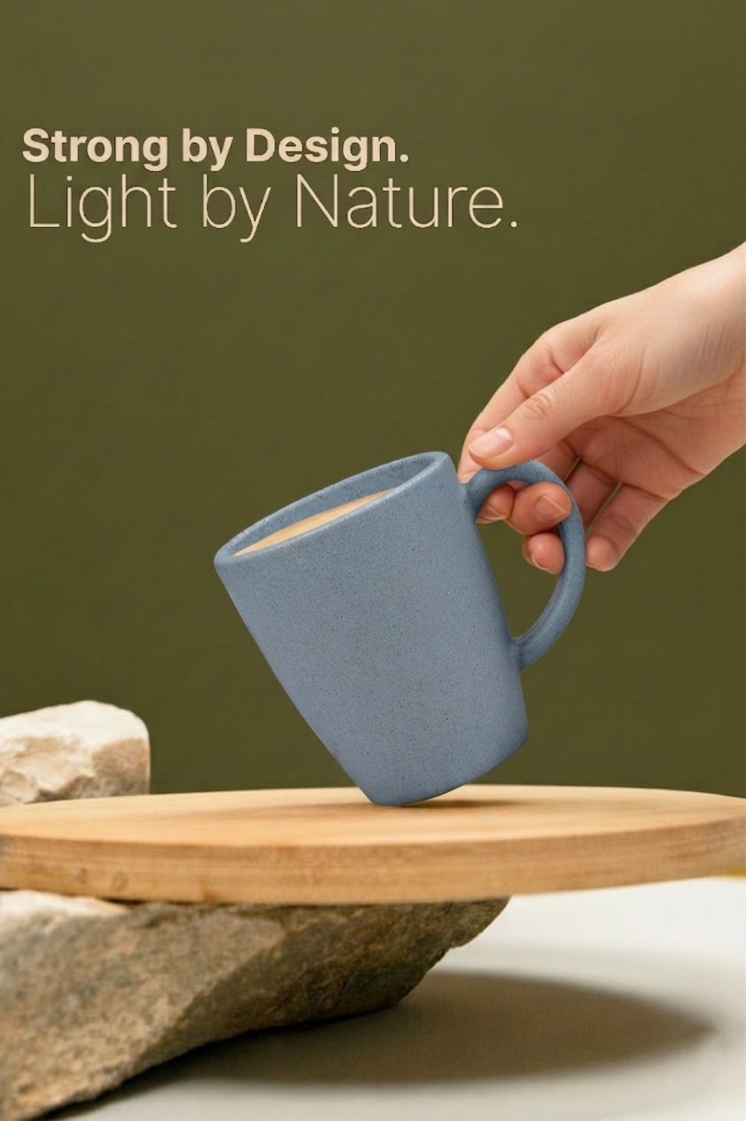 TurtleTales Vintage Brew Rice Husk Biocomposite Coffee Mugs (300ml) - Eco-Friendly & Unbreakable