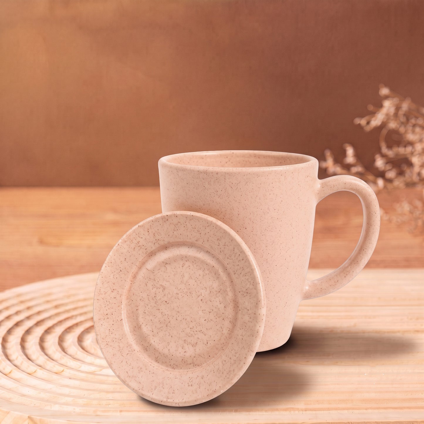 TurtleTales Vintage Brew with Lid Rice Husk Biocomposite Coffee Mug (300ml) - 3-in-1 Eco-Friendly & Unbreakable