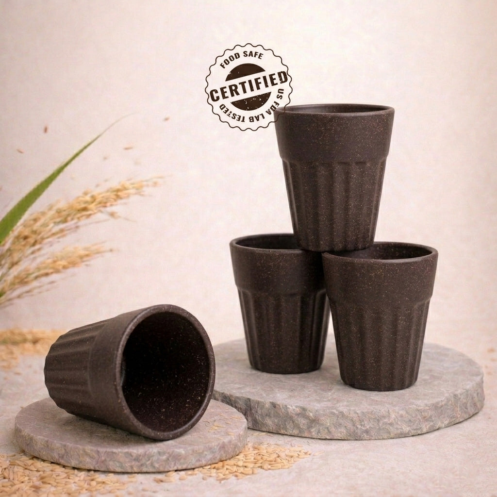 TurtleTales Mini Husk Chai Cups Rice Husk Cutting Chai Cups (85ml) - Set of 4/6