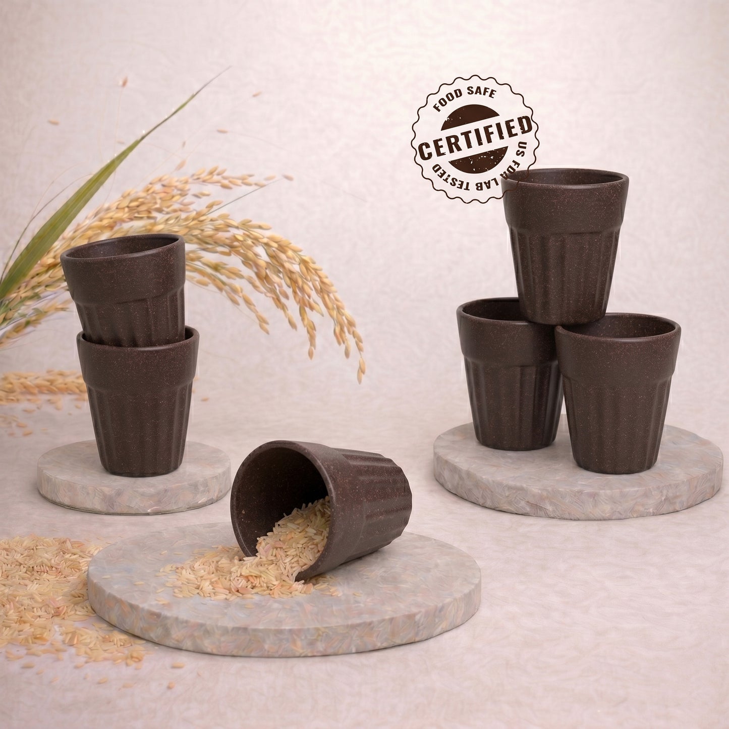 TurtleTales Mini Husk Chai Cups Rice Husk Cutting Chai Cups (85ml) - Set of 4/6