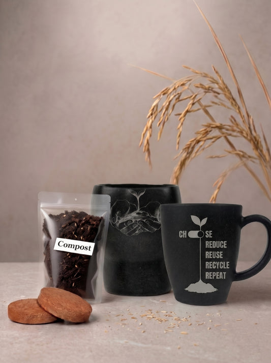 TurtleTales HuskMade Premium Eco Kit - Rice Husk Mug + Planter Gift Set