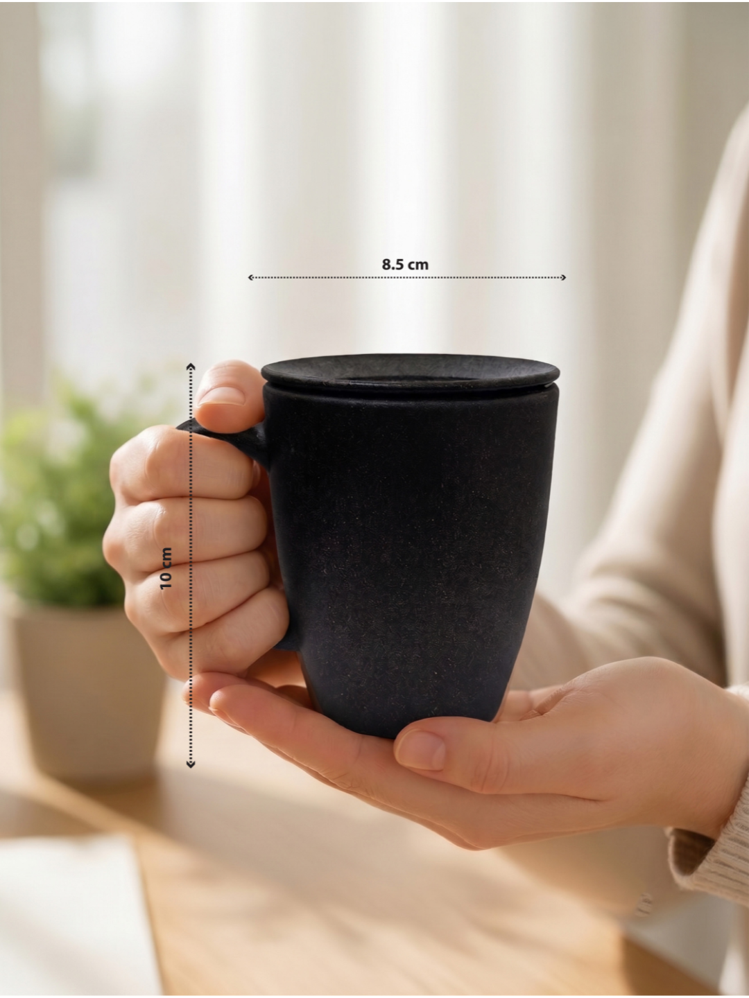 TurtleTales Vintage Brew with Lid Rice Husk Biocomposite Coffee Mug (300ml) - 3-in-1 Eco-Friendly & Unbreakable