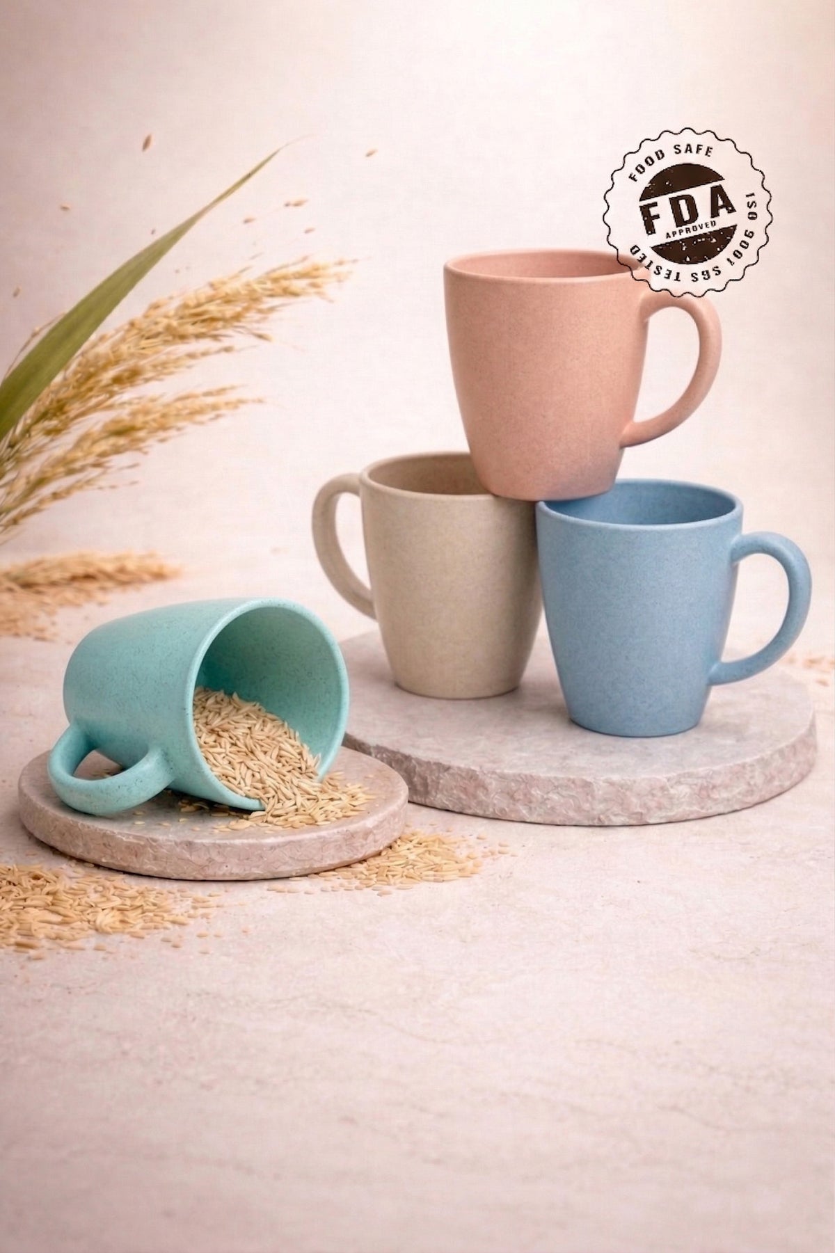 TurtleTales Multi-Color Vintage Brew Rice Husk Biocomposite Coffee Mugs (300ml) - Eco-Friendly & Unbreakable